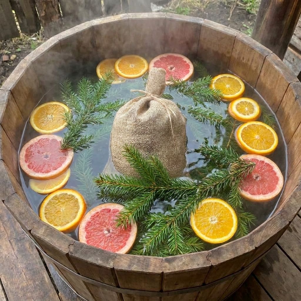 Банный чан с цитрусами и пихтой